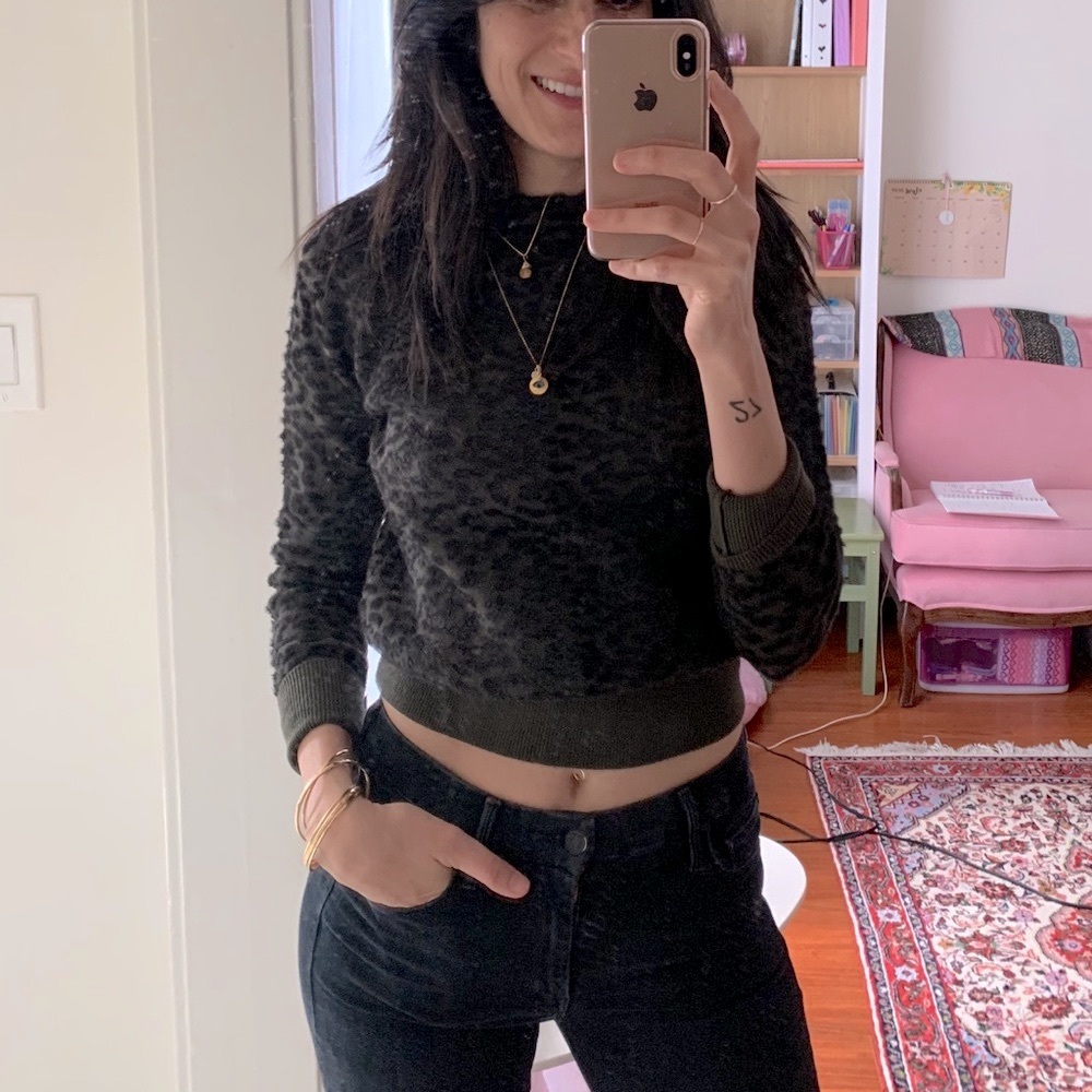 Zara olive/black cheetah sweater